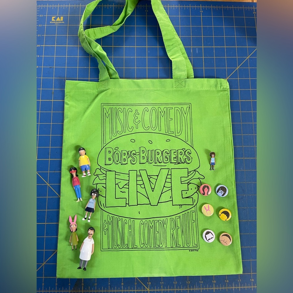 Bob’s Burger Live Tote plus figurines and pins